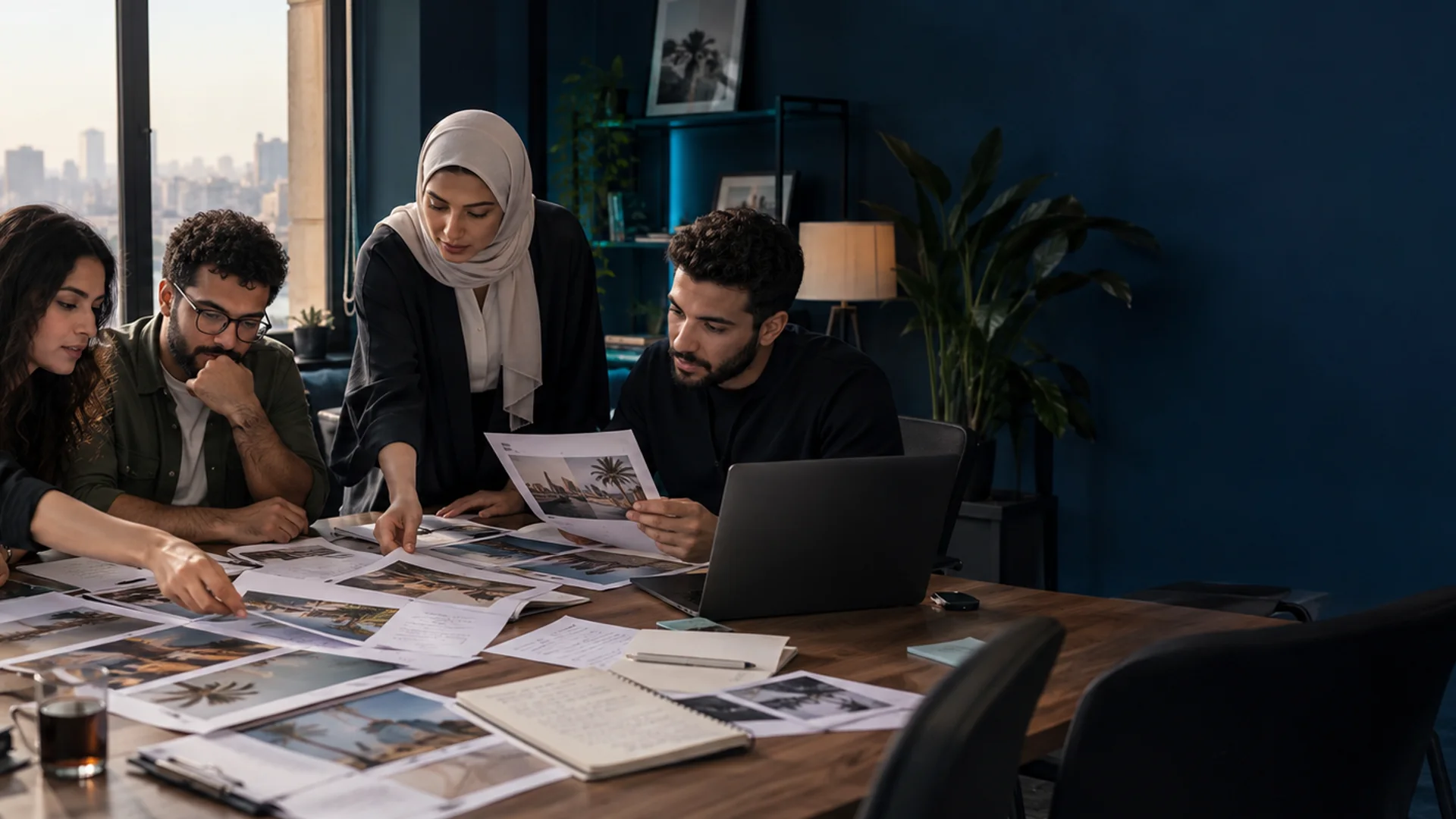 فريق تسويق يناقش الاستراتيجية والمواد الإبداعية